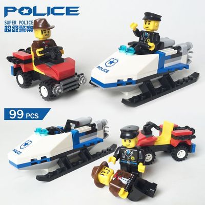 兼容乐高积木城市系列警察犯人拼装摩托汽车组装玩具儿童益智男孩