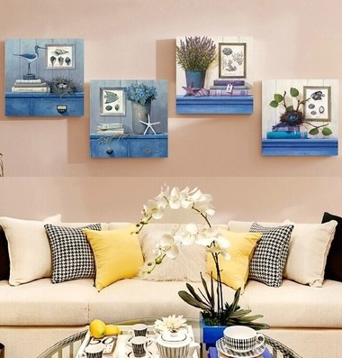 客厅装饰画现代简约沙发背景墙抽象欧式地中海壁画卧室挂画无框画