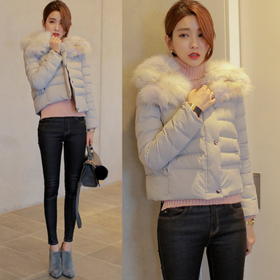 韩国代购2015冬季轻薄羽绒服女奢华大牌短款修身韩版外套獭兔毛领