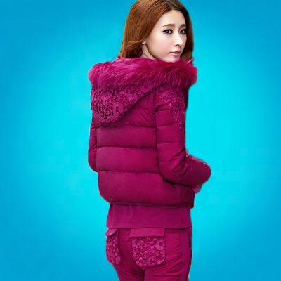 2015秋冬韩版运动服套装短款羽绒棉衣棉服加厚加绒三件套休闲套装
