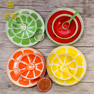 可爱水果碗套装 创意手绘陶瓷饭碗汤碗面碗韩式家用儿童餐具