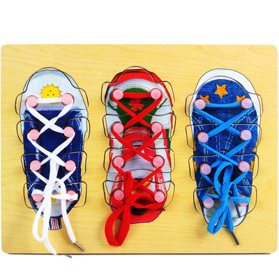 穿鞋带系鞋带嵌板 1-3-6岁宝宝早教儿童益智力穿线玩具蒙氏教具