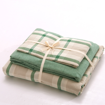 水洗棉四件套床品 纯棉被套格子条纹纯色床单床上用品床笠款