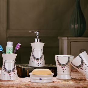 欧式浴室洗漱用品陶瓷卫浴五件套装刷牙杯漱口杯牙具结婚礼品套装