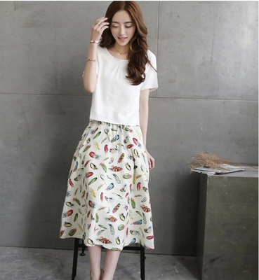 【天天特价】夏季韩版新款女装棉麻两件套连衣裙复古中长款套装裙