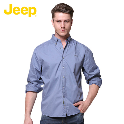 jeep吉普男装纯棉长袖衬衫夏款扣领尖领大码衬衣JS12WH002