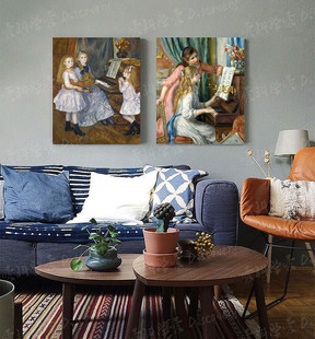 Renoir雷诺阿《弹钢琴的女孩和艺术之家》简约装饰挂画画芯无框画