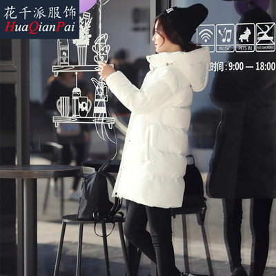 2015冬装韩版修身显瘦加厚棉衣外套女新品中长款纯色连帽羽绒服潮