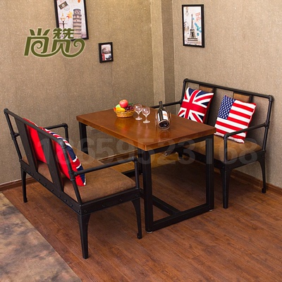 美式乡村铁艺咖啡店沙发椅子/复古铁艺酒吧茶餐厅休闲软皮沙发椅