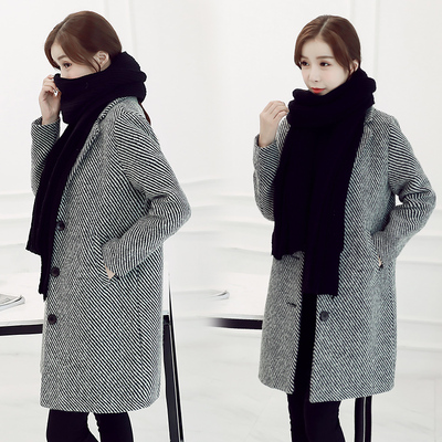 2016秋冬装新款韩版茧型羊毛呢大衣修身显瘦中长款毛呢外套女韩国