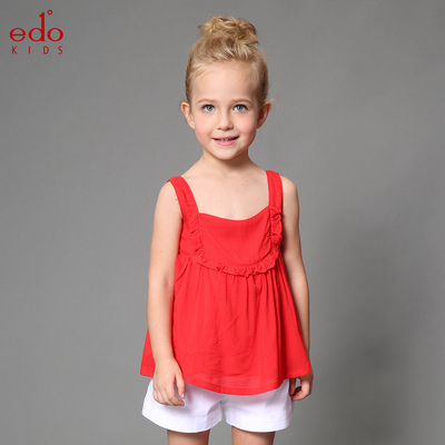edo1一度童装2015夏季儿童新品女孩可爱无袖纯色吊带背心连衣裙