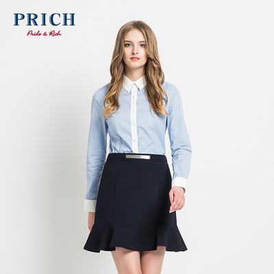 PRICH新品 商场同款淑女方领长袖女式修身衬衫PRYW61101E