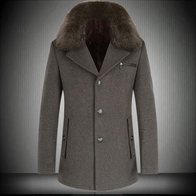 冬季新款中老年男装商务中长款加绒加厚羊毛呢大衣毛领爸爸装外套