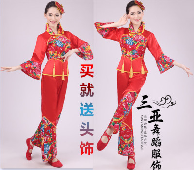 广场舞秧歌舞蹈服装2014新款扇子舞服装民族演出服套装表演服女夏