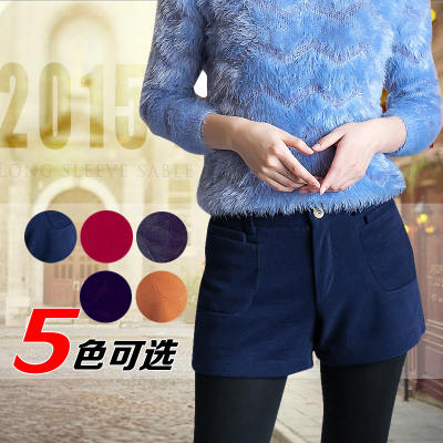 2015秋冬季新款大码韩版修身显瘦羊毛呢短裤女 呢子时尚百搭靴裤