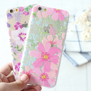 创意花朵iphone6S保护壳4.7寸透明全包边苹果6plus手机套软外壳女