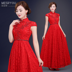 新款婚纱礼服红色短袖长款新娘敬酒服修身显瘦晚礼服2015秋冬季