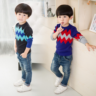 2015新款韩版秋装儿童装男童波浪圆领长袖小中童潮宝宝套头毛衣