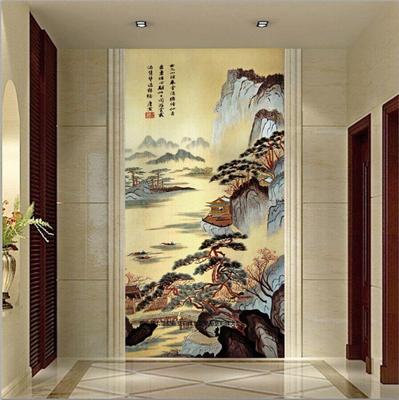 大型壁画3d立体玄关走廊过道客厅背景墙纸壁纸中式水墨山水国画