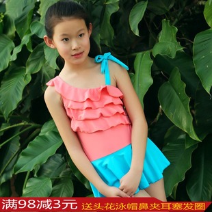 2015韩版儿童连体裙式泳衣 可爱中大童温泉 女童宝宝 学生游泳装