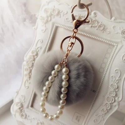 C04 大獭兔毛球珍珠挂饰毛绒球包包挂件韩国汽车钥匙扣钥匙链包邮