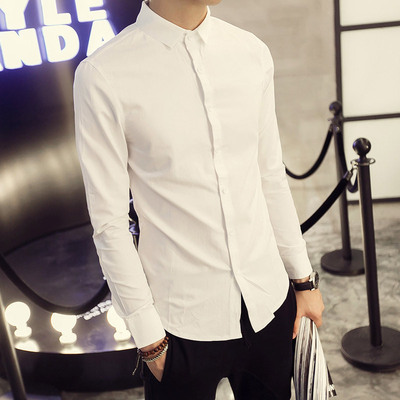 2015秋装新款韩版修身男士白色长袖衬衣工作服衬衫休闲时尚寸衣