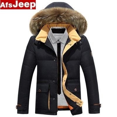 AFS JEEP战地吉普2015冬装男士羽绒服中长款羽绒服男加厚毛领外套