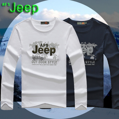 战地吉普/afs jeep秋季长袖T恤男士圆领纯色T恤衫修身打底衫青年