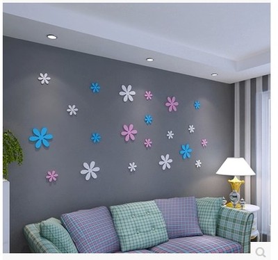 创意电视背景墙客厅卧室装饰可移除壁贴 格桑花立体墙贴木质烤漆