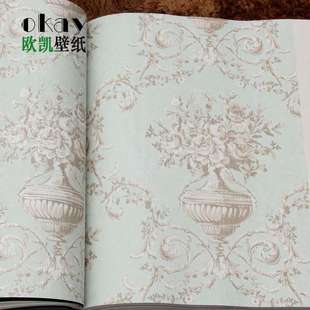 韩国进口壁纸 淡粉绿欧式花瓶 代购正品环保壁纸客厅卧室背景墙纸