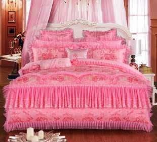 惠爱富安娜婚庆四件套结婚六件套大红纯棉蕾丝八十件套床上用品