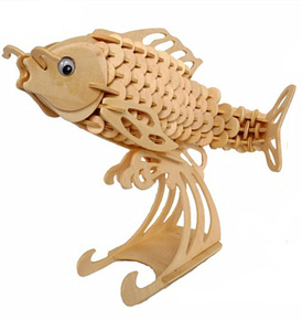 锦鲤 动物3D立体木质制拼图成人积木 休闲益智拼装模型 装饰品