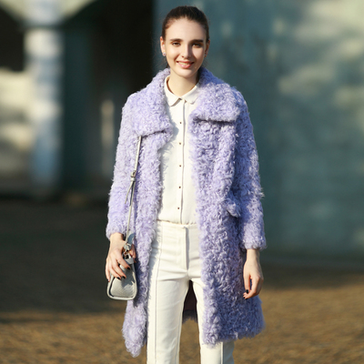 2015秋冬新款整皮羊羔毛皮毛一体皮草外套中长款 欧美风女士大衣