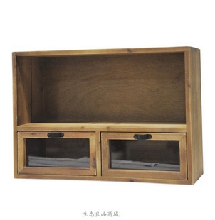 小木柜 原木收纳柜 简约桌面玻璃柜 zakka杂货实木多层柜子包邮