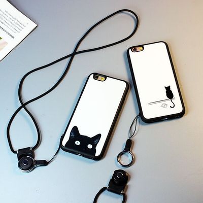 潮牌男女新款iPhone7plus手机壳X硅胶个性8苹果6s套带挂绳挂脖5se