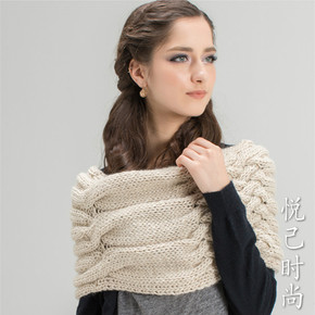 悦己 秋冬季新款针织毛线围巾羊毛女士保暖纯色两用围脖披肩B7028