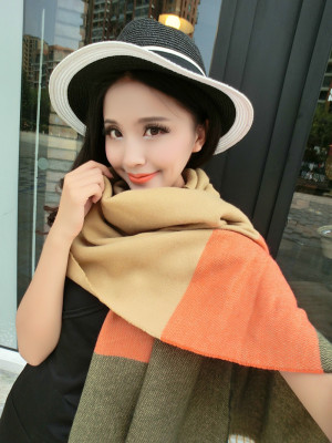 韩版学生加厚羊绒围巾女士秋冬季韩国超长款羊毛拼接披肩两用围脖