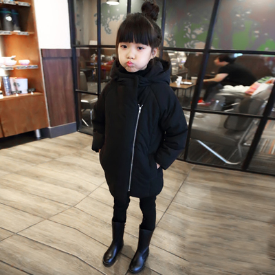 2015冬装新款女童加厚带帽中长款棉袄面包服斜拉链连帽棉衣外套