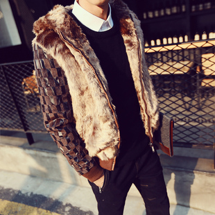 2015秋冬季新款韩版连帽男士加绒加厚外套休闲修身气质绒毛外套男