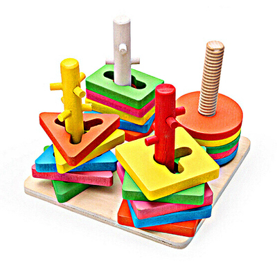 【天天特价】智力四套柱儿童早教益智力木制婴儿几何形状配对认知