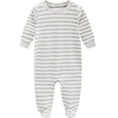婴儿灰白条纹全棉绒布包脚连体衣 新生儿衣服 男女宝宝哈衣0-2岁