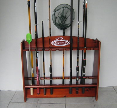 包邮渔具用品实木20位鱼竿展示架台球杆拐杖渔具摆放架加厚实木材