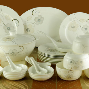 唐山出口级骨质瓷46头品锅盘子碗勺碟子餐具套装 合家欢送礼佳品