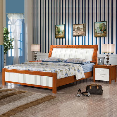 米荷家居品牌 全实木床双人地中海中式白色橡木家具床 1.8米1.5米