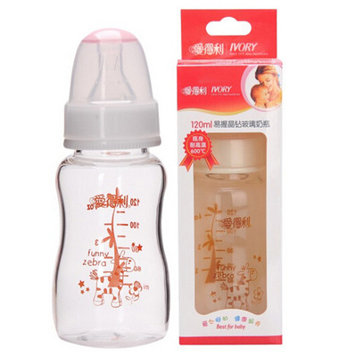 爱得利 婴儿标准口径易握晶钻玻璃奶瓶120ml 耐高温600度 Y1020
