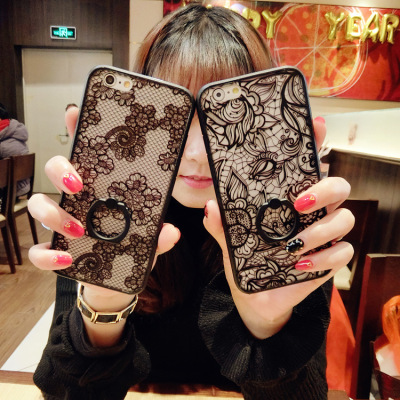 iphone6/6S plus软壳硅胶浮雕透蕾丝花朵支架手机壳苹果保护套