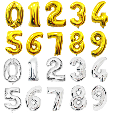 18寸金银色数字进口铝膜气球 节日婚庆生日庆典装饰布置氢气球
