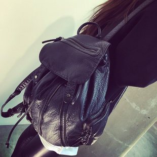 2015新款水洗皮pu学院风双肩包书包女包韩版潮休闲大容量旅行背包