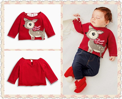 现货 英国代购NEXT正品 2015秋款 女童女婴 红色小鹿针织衫毛衣
