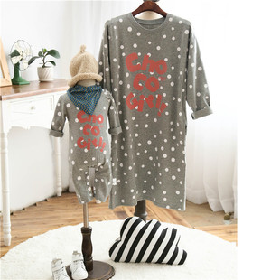 HK订单独家原创母婴亲子装 婴儿连体衣+妈妈长款T恤裙 母子潮套装